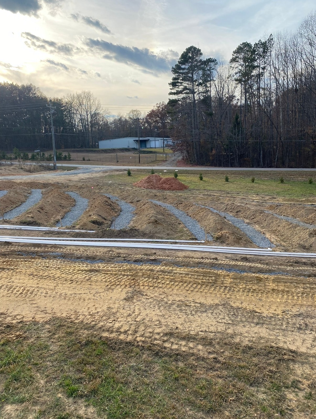 Completed drain field with gravel trenches